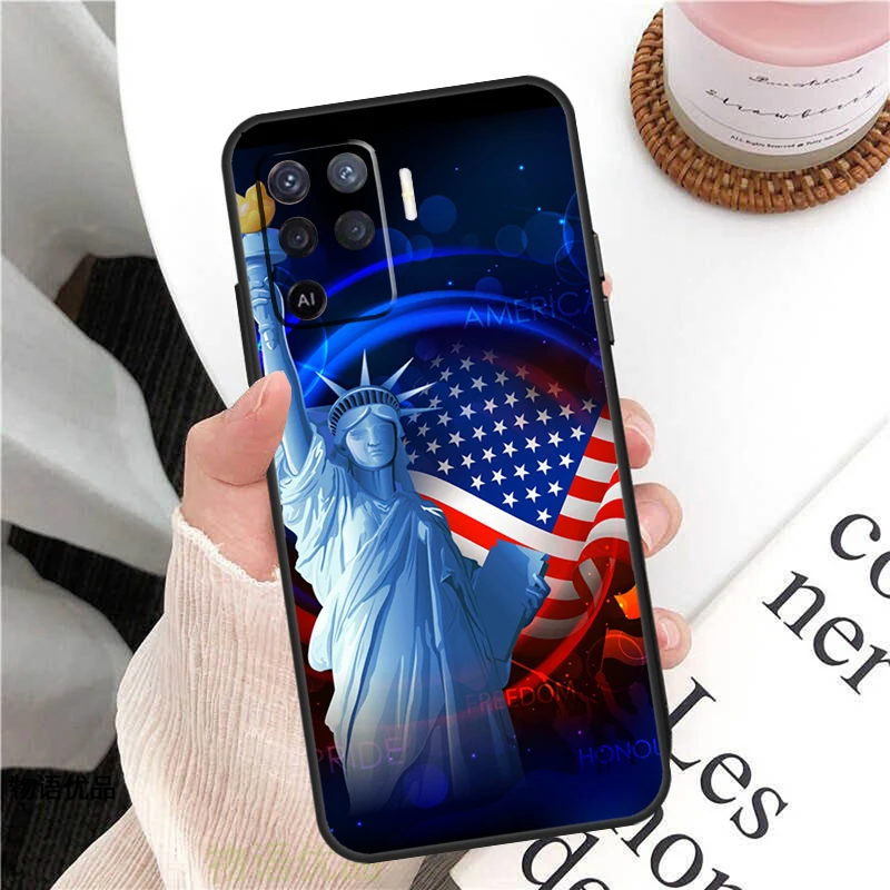 America Flag Statue of Liberty Case For OPPO A15 A16 A52 A72 A92 A54 A74 A94 A83 A91 A93 A5 A9 A31 A53 A53S Funda Coque