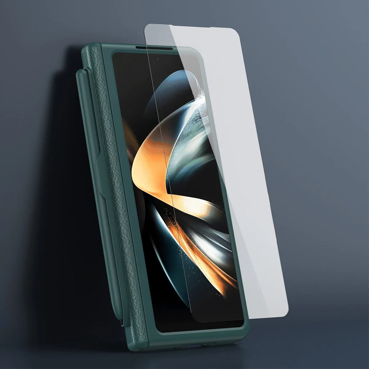 With Touch Pen Case For Samsung Galaxy Z Fold 7 Leather Hinge Fold 6 5 4 Screen Protector Tempered Film Folding Kickstand Cover