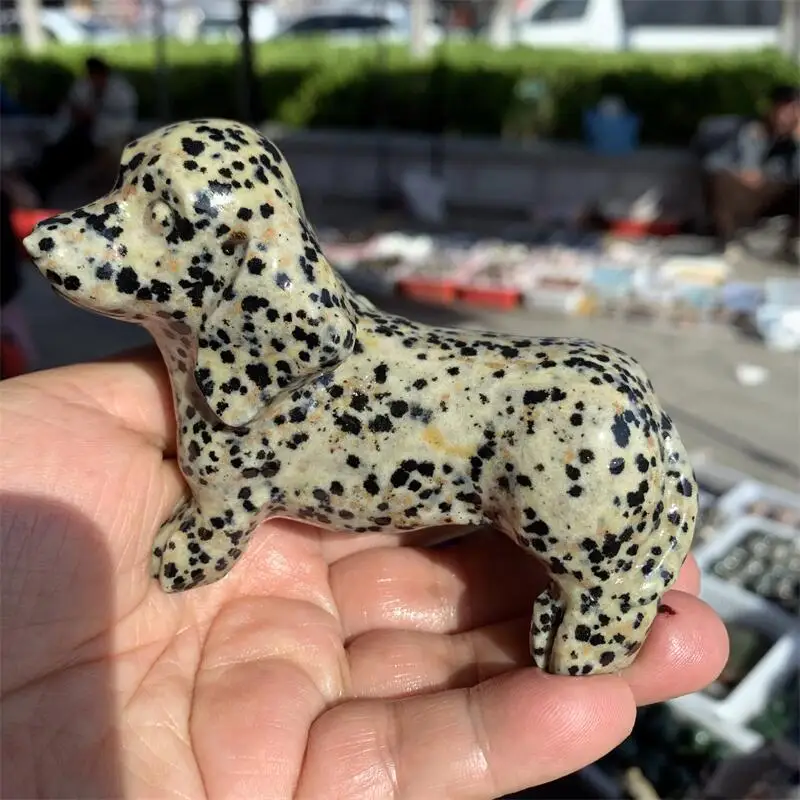 

Natural Balmatin Dog Animal Carving Healing Stones Gemstones Holiday Gift Or Home Decoration 1pcs