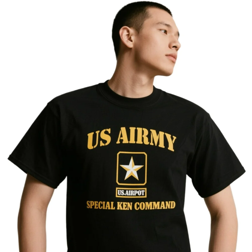 Us army airport special ken command t-shirt 100% cotton summer O-Cou short sleeve casual men's t-shirt S-3XL size