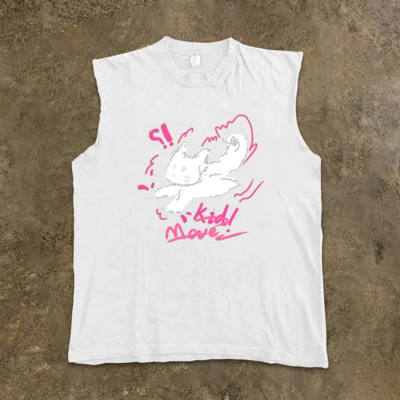Men's  Color Sleeveless Vest Street Style Summer Cotton T-Shirt round Neck Basic Layering Shirt Charitable Money Making