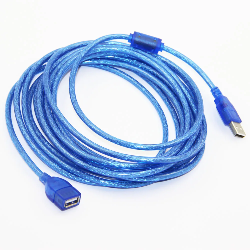 Bochara USB 2.0 Extension Cable Male to Female Duble Shielded(Foil+Braided) Transparent Blue 1.5m 3m 5m 10m