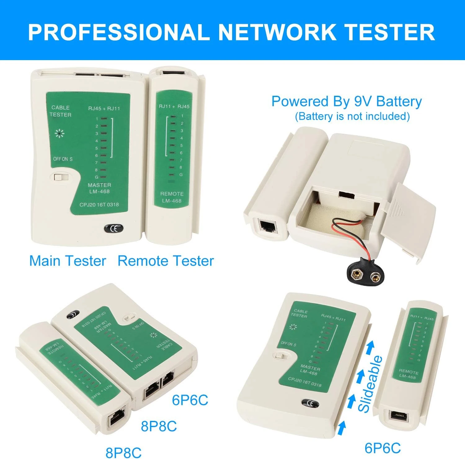 ZoeRax RJ45 Cat6/5e/5 압착 도구 키트(20PCS Cat6 패스 스루 커넥터 및 커버, 와이어 펀치 다운 커터, 케이블 테스터 포함)