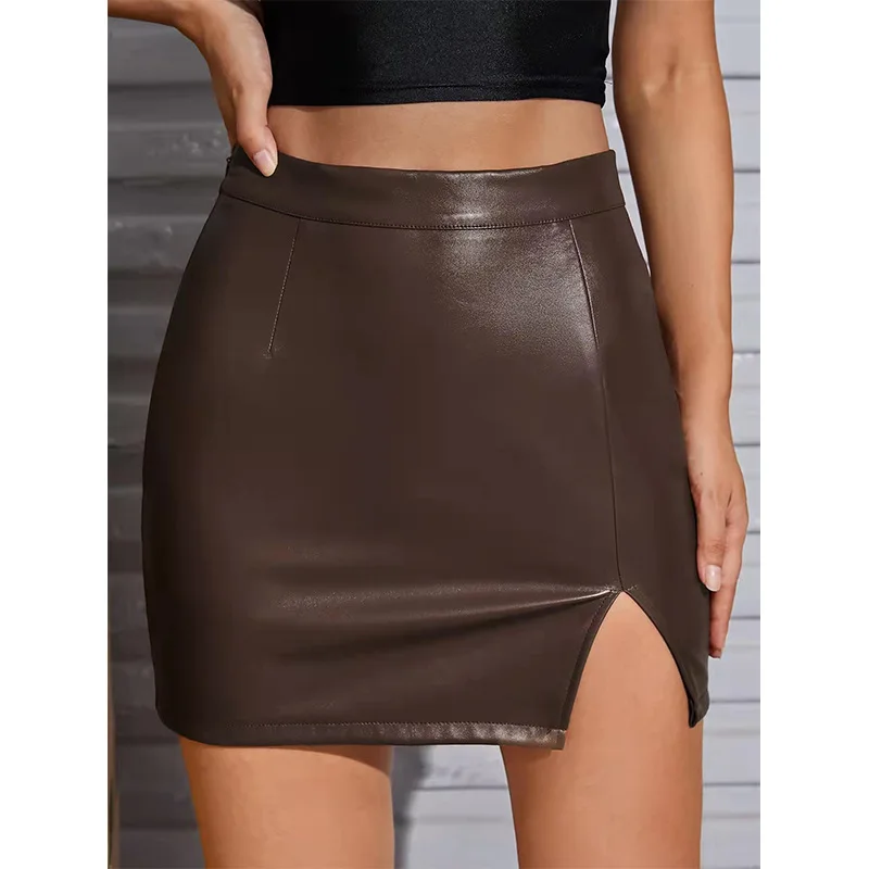 Ci Outdoor Sle Commute Brown Lace Trim Slim Fit falda ort Color puro ceñido falda de mujer Urban Faion Trend