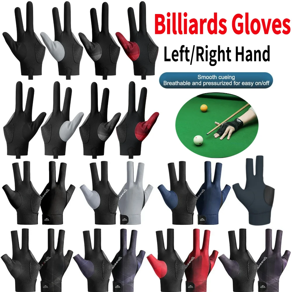 Billiards Glove Left/Right Hand 3 Finger Snooker Glove Non-Slip Non Slip Stickers Elasticity Universal Billiard Sports Accessory