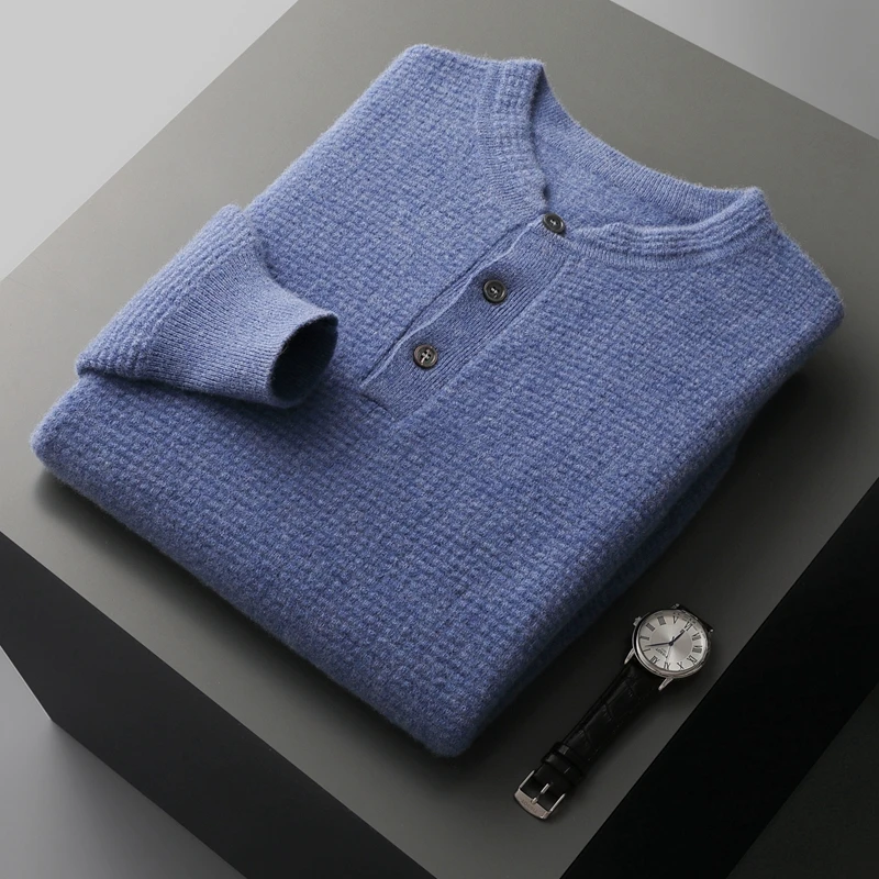 

Autumn Winter New 100% Merino Wool Cashmere Sweater Men's Standing Collar Pullover Long Sleeved Knitted Business Casual Top