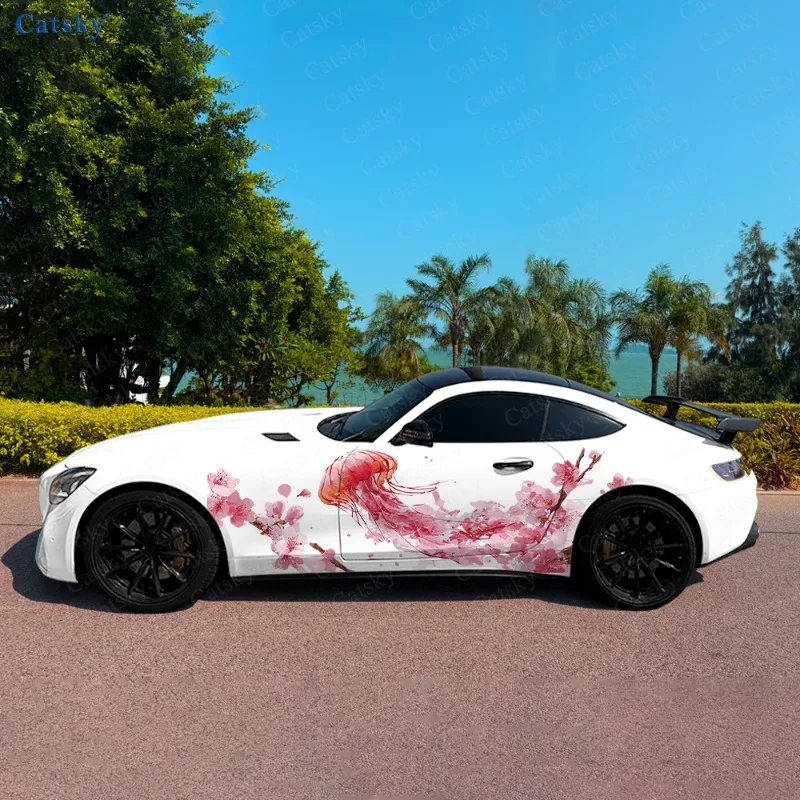 

Виниловые наклейки для автомобиля с медузами и вишней, самоклеящаяся наклейка из ПВХ, подходит для грузовиков, внедорожников, декора, автоаксессуары, подарок