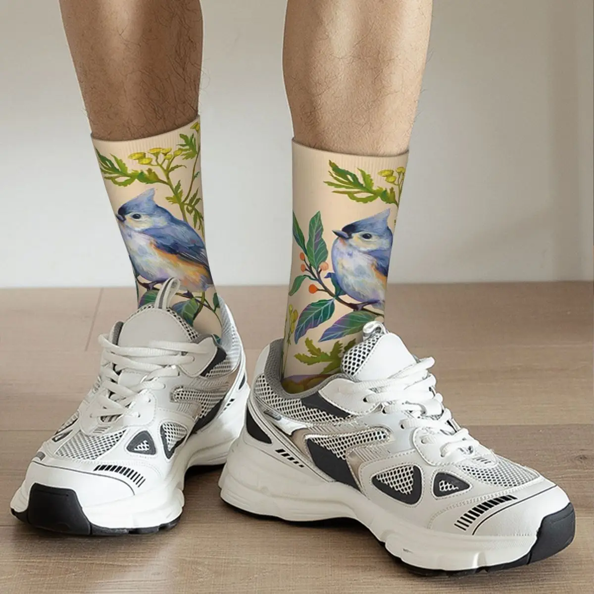 Spring Birds And Flowers On Grass Socks Harajuku Sweat Absorbing Stockings All Season Long Socks for Unisex Valentine's Day Gift