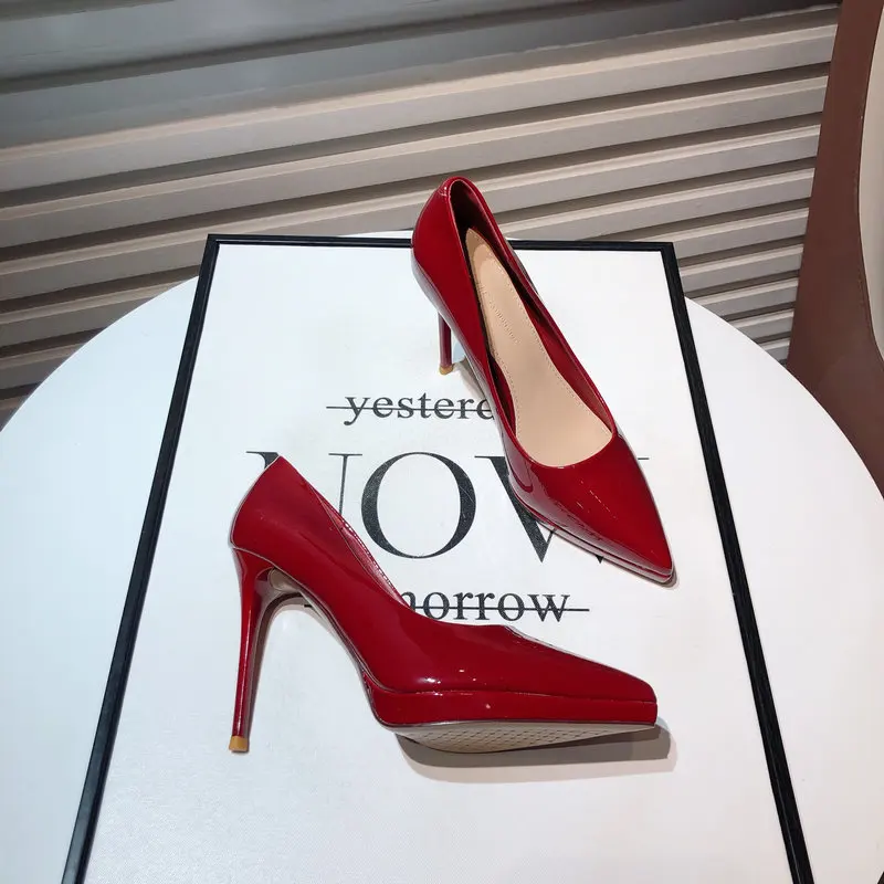 

Gorasion High Heel Women's Sexy Patent Leather Pumps Waterproof Flatform Elegant Thin Heel Luxury Shoes Slip on Comfortable Shoe