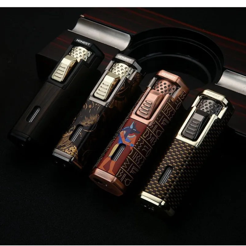 

HONEST Retro Butane Torch Lighters Outdoor Windproof Blue Flame Full Metal Material Scalable Spray Port High end Cigar Lighter
