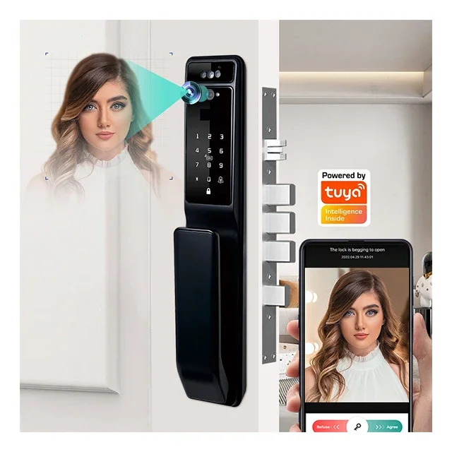 ANG Fully Automatic Wifi Tuya App Face Recognition Smart Door Lock With Camera