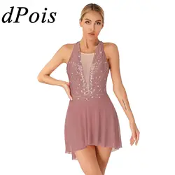 Women's Sleeveless Lyrical Dance Dress Mesh Skirts Ballet Gymnastics Leotard Figure Skating Dresses Adults Performance Dancewear