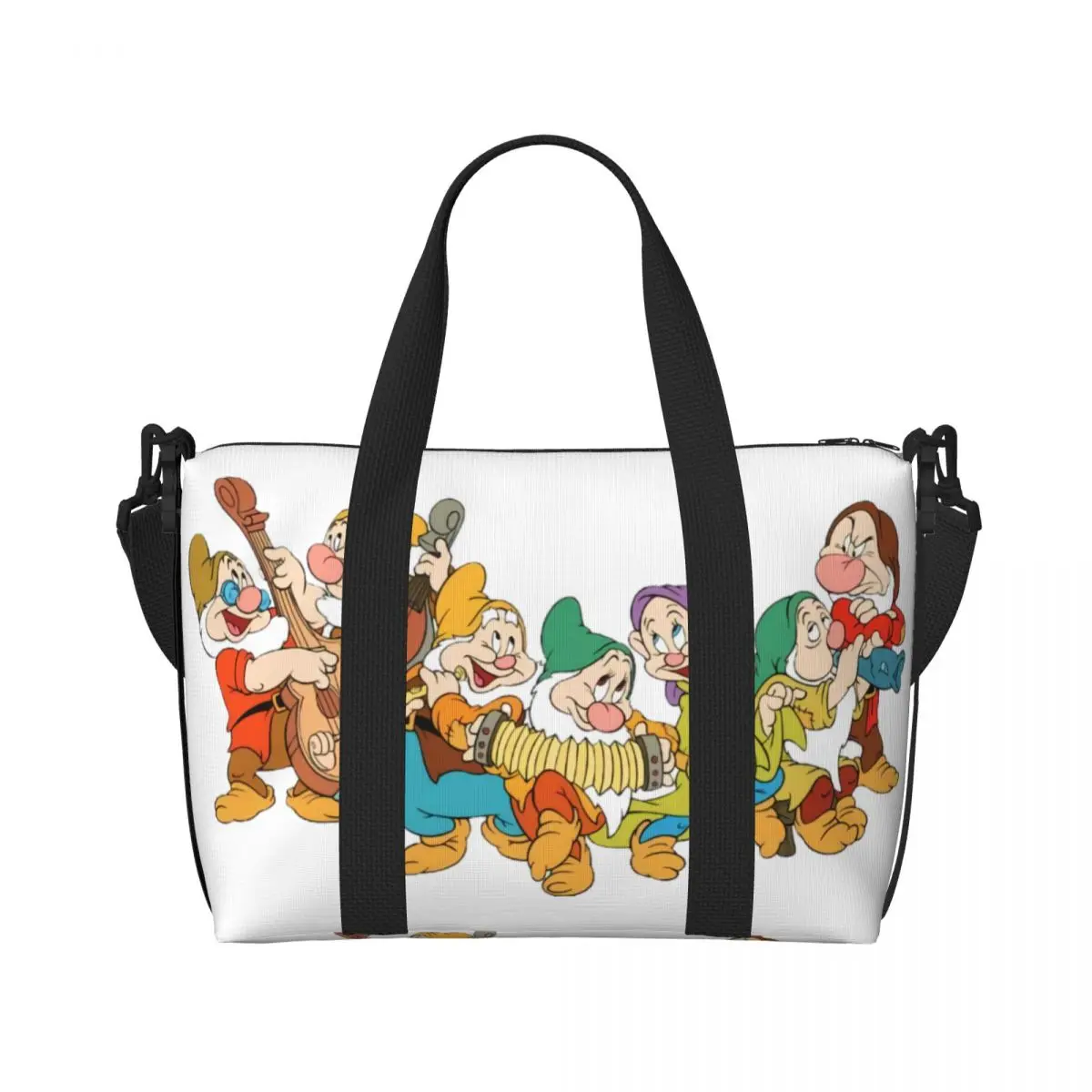 Custom Snow White And The Seven Dwarfs Beach Tote Bag for Women Anime Big Compartment Beach Gym Travel Bags