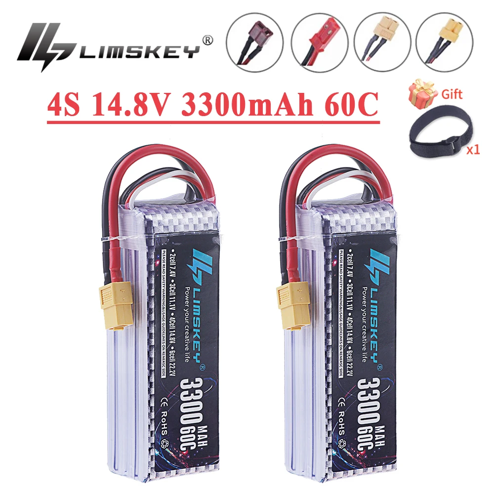 LiPo Rechargeable Battery 4S 3300mAh 60C 14.8V for RC FPV Racing Drone Quadcopter Drone Batteries With XT60 Connector Deans Plug