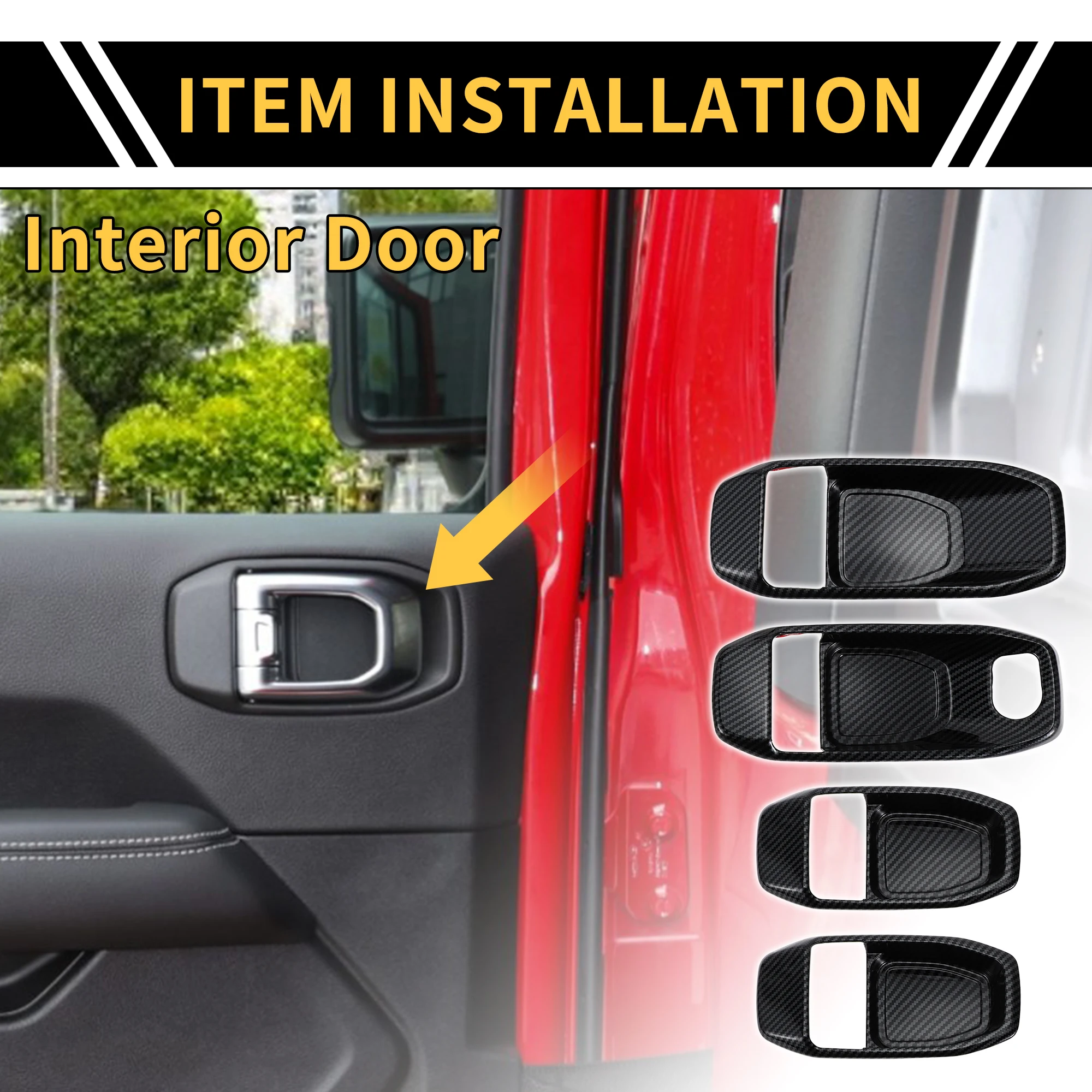 

UXCELL 1 Set Door Handle Bowl Cover for Jeep Wrangler JL JLU Carbon Fiber Pattern Black