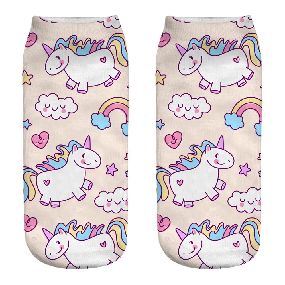 Harajuku 3D Druck Einhorn Frauen Kawaii Ankle Licorne Chaussette Femme Calcetines Mujer Nette Kunst Socken Unisex – Detail 30