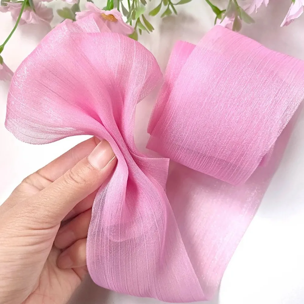 جديد 5 متر مطوي الشيفون الشريط 6 سنتيمتر واسعة DIY بها بنفسك القوس الشريط هدية التفاف الشريط Hairwear باقة