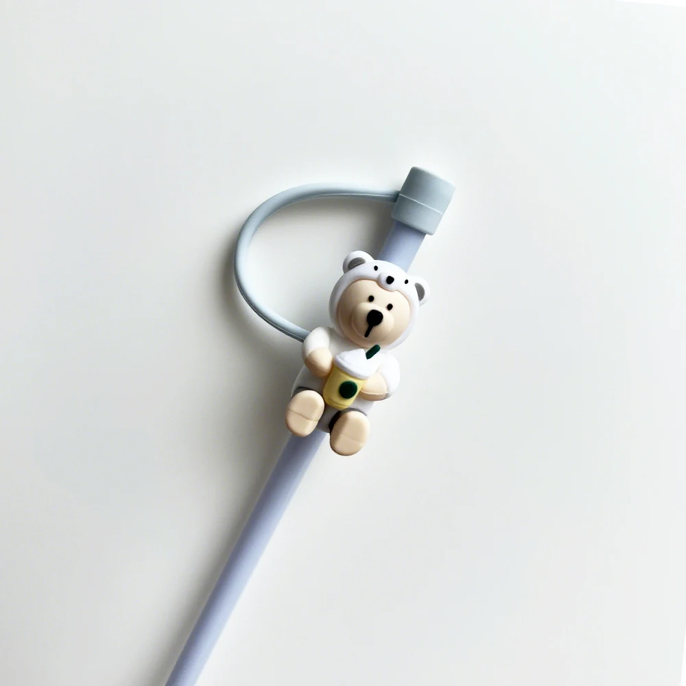 1 قطعة الدب سيليكون القش التوصيل ل 7-8 مللي متر القش قابلة لإعادة الاستخدام سبلاش الشرب الغبار كوب غطاء كاب Kawaii لكوب ستاربكس #6