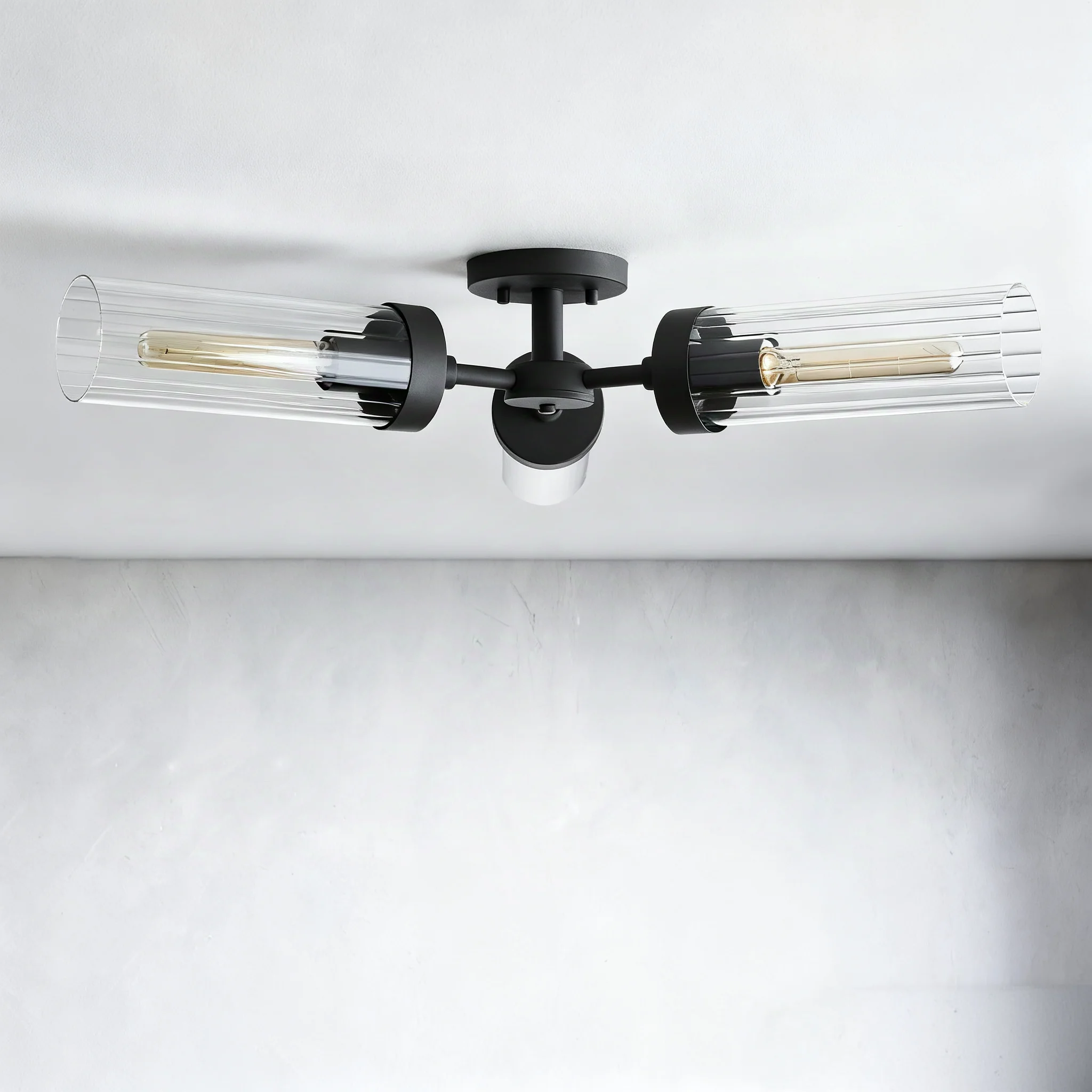 Modern Industrial Fluted Glass Shade 3-light Flush Mount for Dining Room Living Room Bedroom