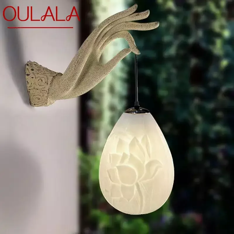 

OULALA Chinese Style Wall Lamp Art Bergamot Lotus Wall Lamp Corridor Tea Room Wall Outdoor Courtyard Decorative Light