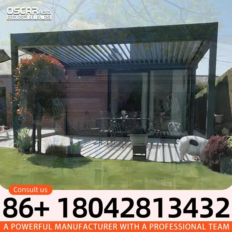 

Outdoor Motorized Solar Aluminum Louvered Awning Kits for Patio Garden and Solar Pergola 3x4 Ideal for Backyards Patios and Picn