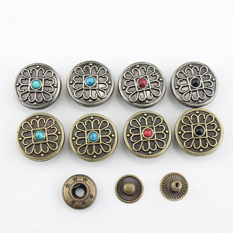 Retro Metal Snap Button Press Studs Fasteners for Clothes Bag Leather Craft Decor Buckle Garment DIY Handmade Sewing Accessories