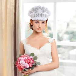 2024 Women Braidemaid Diamond Hat Wedding White Hat