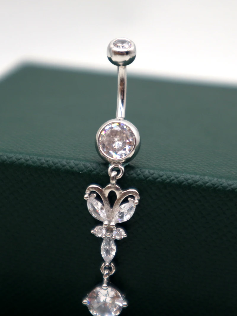 MIQIAO Butterfly Belly Button Piercing Genuine 925 Sterling Silver Belly Ring Rod Length 12MM Female Body Jewelry New Arrival