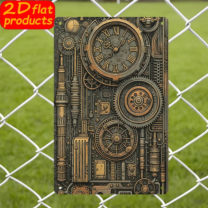 2D Flat, 1pc Vintage Steampunk Mechanical Gear Wall Plaque - 7.87x11.81inch Iron Gears for Office Studio Decor, Rustic Sign, Mul