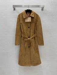 British retro single-breasted lapel loose versatile mid-length deerskin coat autumn and winter new luxury coat