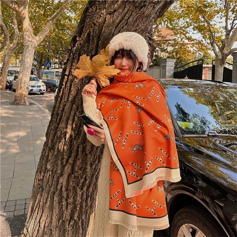 Осень-зима 2023, женский винтажный шарф для корейских студентов, пашмина, утолщенная теплая шаль для пар с кондиционером