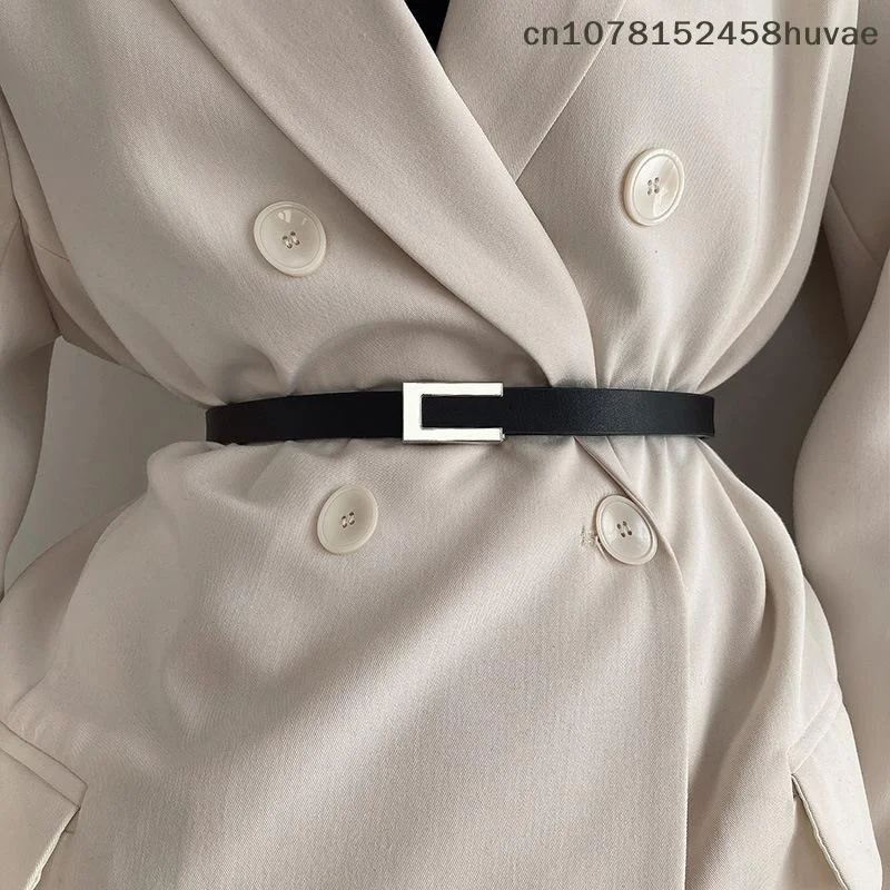 {MAX-66} Cinturón Delgado para Mujer, Negro, Dorado, Plateado, Hebilla Metálica, Cinturón Casual de Cuero PU, Cinturón Decorativo para Vestidos y Pantalones