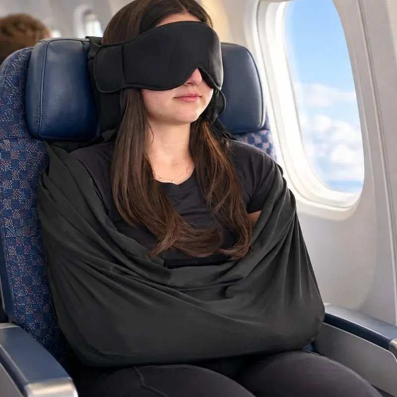 Portable Foldable Travel Neck Pillow Eye Mask Sling Headrest Support Strap Airplane Sleep Rest Kit Body Support Cushion Bag