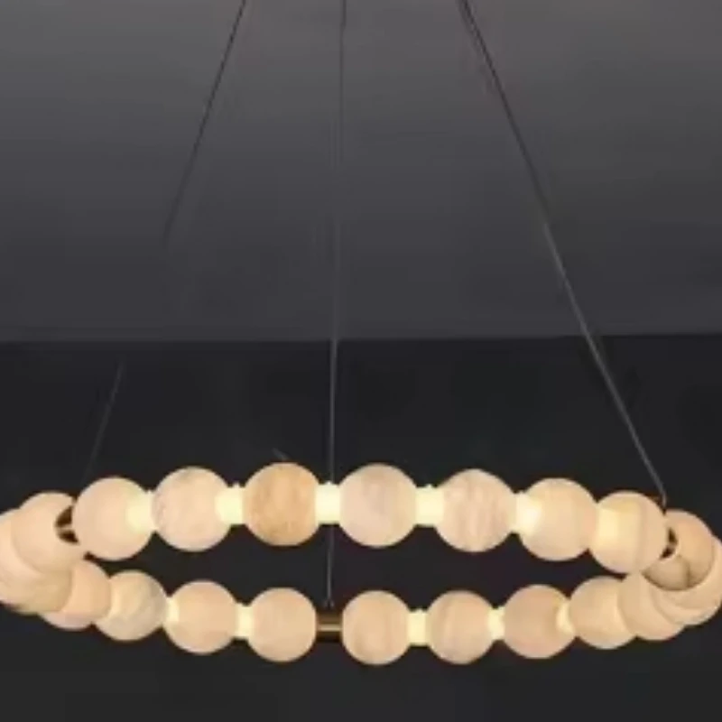 Modern minimalist copper marble chandelier villa lighting daylight LED lamp