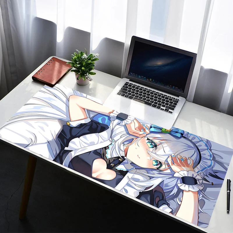 Mouse Pad Laptop Rubber Extended Desktop Mat Hololive Shirakami Fubuki Computer Gamer Mousepad Gaming Accessories Keyboard Pad
