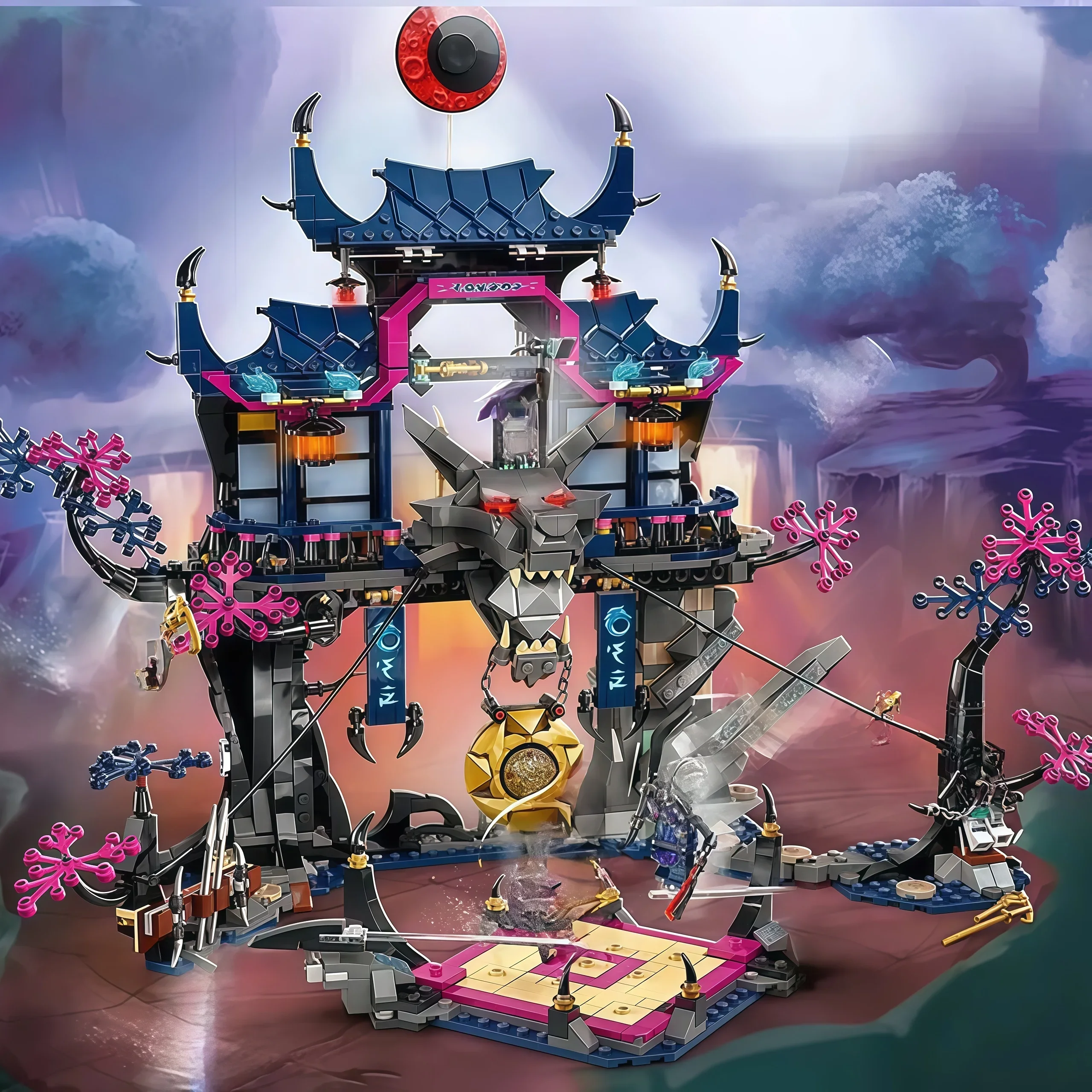 2026 Estilo Nacional Black Magic Workshop Bloques de Construcción Ensamblables Modelo Puerta de la Guerra del Alma de Lobo Salón del Dragón Colección MOC Decoración