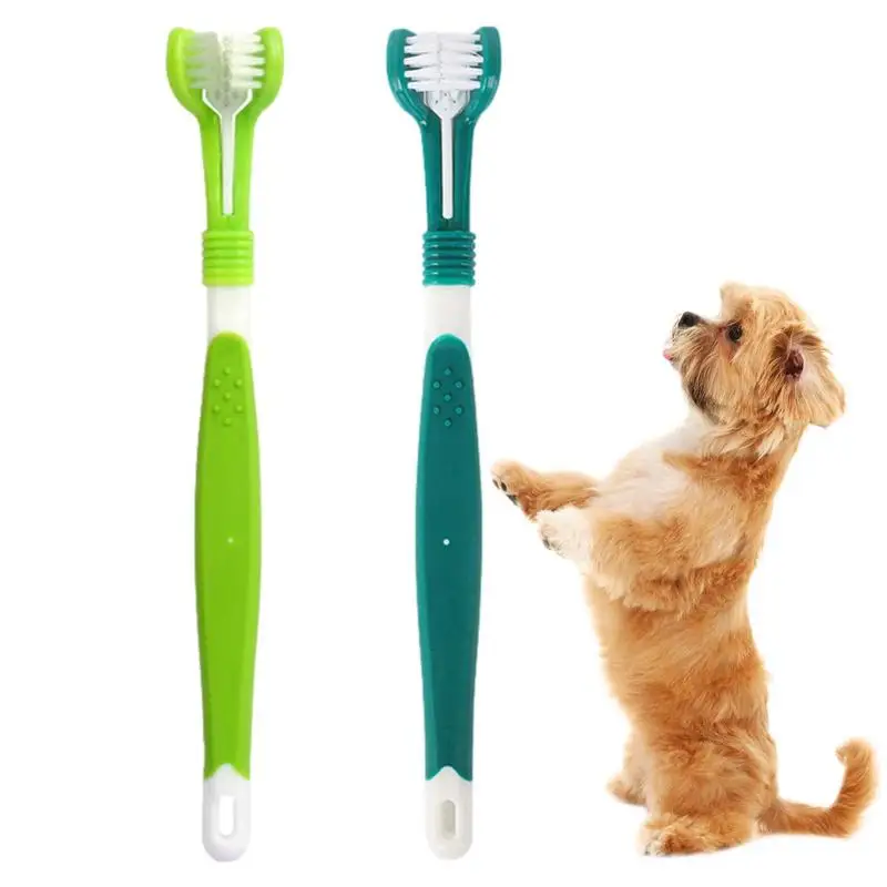 360 Degree Three Sided Pet Toothbrush Three-Head Multi-angle Toothbrush Cleaning Dog Cat Brush Bad Breath Teeth Care Tool