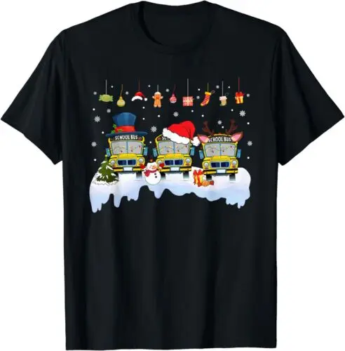 Nouveau T-shirt de pyjama de Noël de costume de Noël de conducteur d'autobus scolaire de père Noël S-3XL