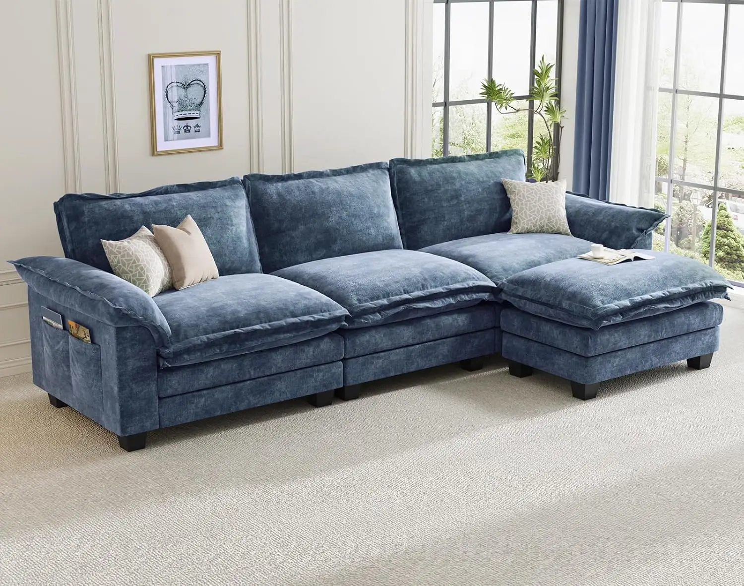 123 Inch L-Shaped Modular Sectional Sofa 4 Seater With Ottoman, Customized