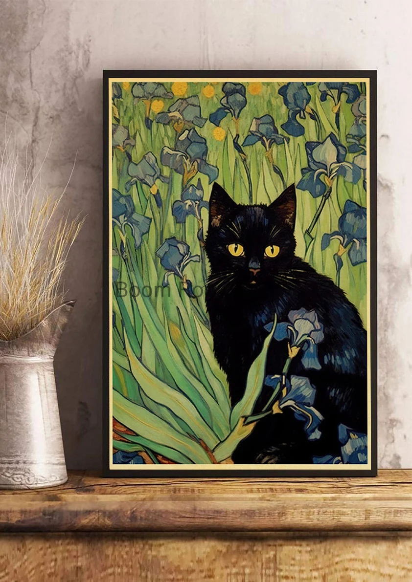 Van Gogh Monet Waterlily Black Cat Posters Coffee Stickers Kraft Paper Living Community Bar Art Painting Home Room Decoration