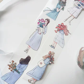 ช่อดอกไม้ดอกทานตะวันดอกทิวลิปเด็กผู้หญิงน่ารักเทปสัตว์เลี้ยง Washi สำหรับการตกแต่งบัตร DIY สมุดภาพแผนสติกเกอร์