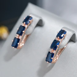 Wbmqda Fashion Blue/Green/Pink Square Zircon Drop Earrings For Women 585 Rose Gold Color With Natural Stone Trend 2023 New Items