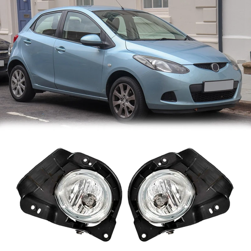 2Pcs Car Front Bumper Left Right Fog Lights Assembly Foglight With Bulb For Mazda 2 Demio 2007-2010 Hatchback