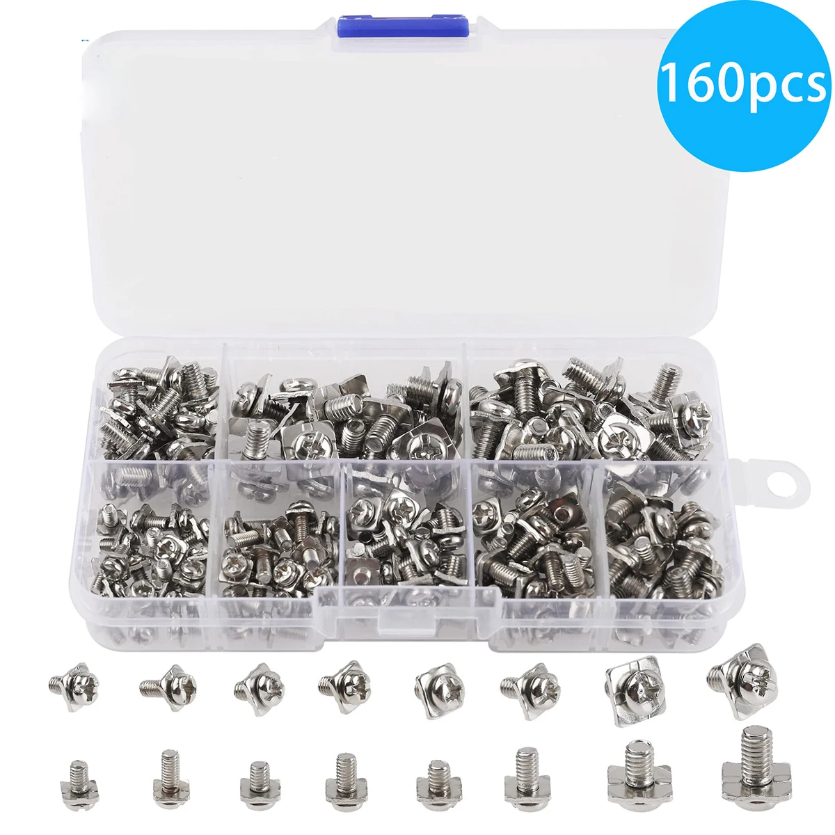 

160Pcs M3 M3.5 M4 M5 Terminal Block Screws Assortment Kit with Square Washers Nickel Plated Carbon Steel Screws