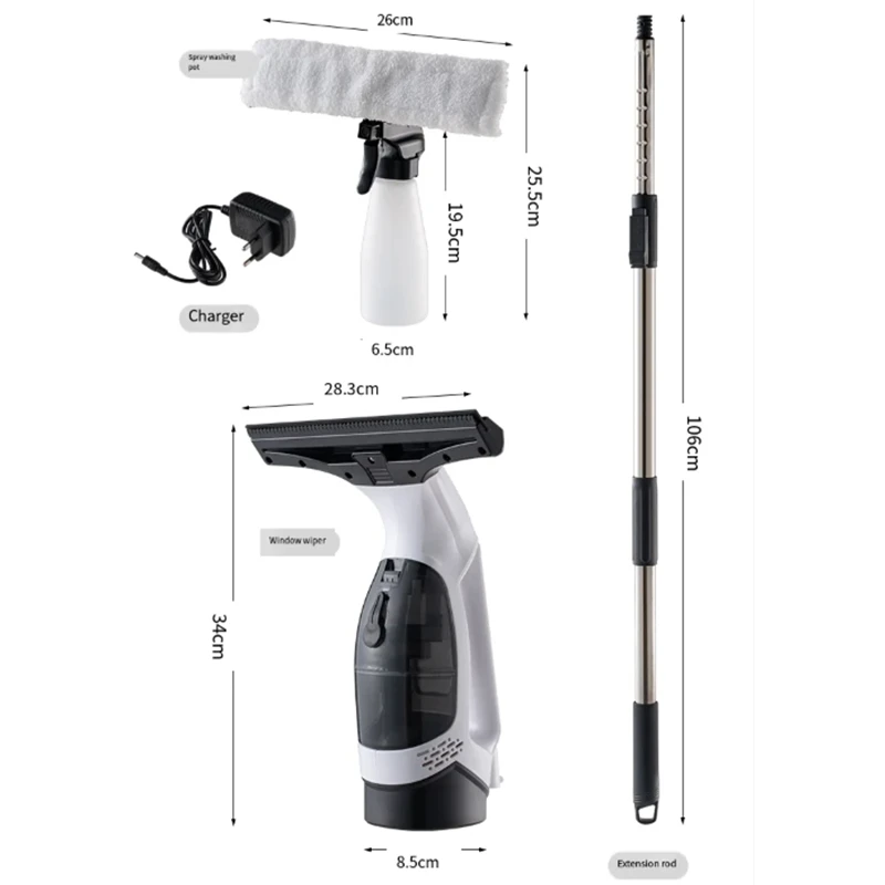 Electric Window Cleaner Machine Cordless Rechargeable Window Cleaning Hand Tools Squeegee with Spray Bottle Microfiber Cloth