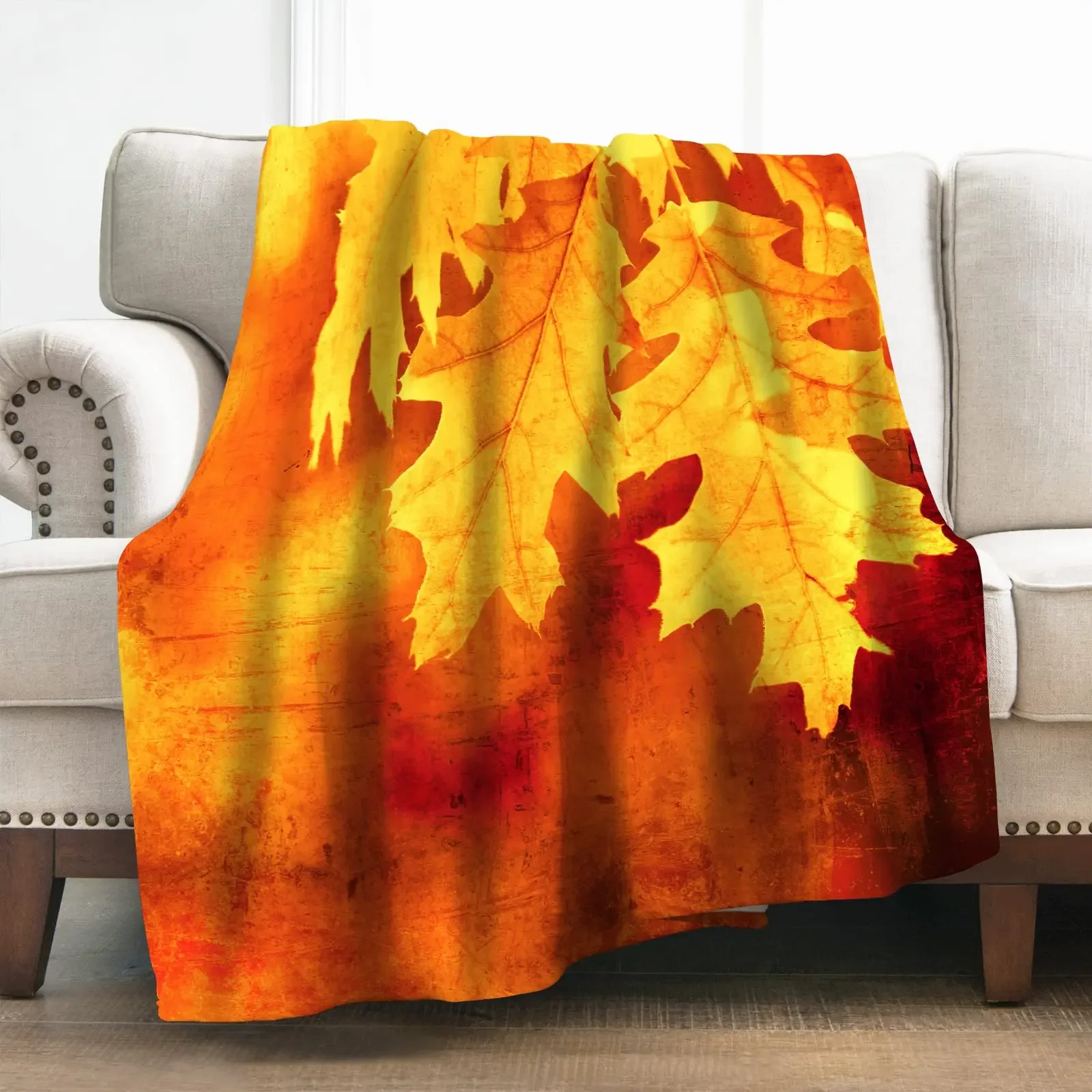 Colorful Leaves Vegetation Super Soft Lightweight Warm Flannel Throw Blanket Gifts Kids and Adults Gift Suitable Couch Bed Chair