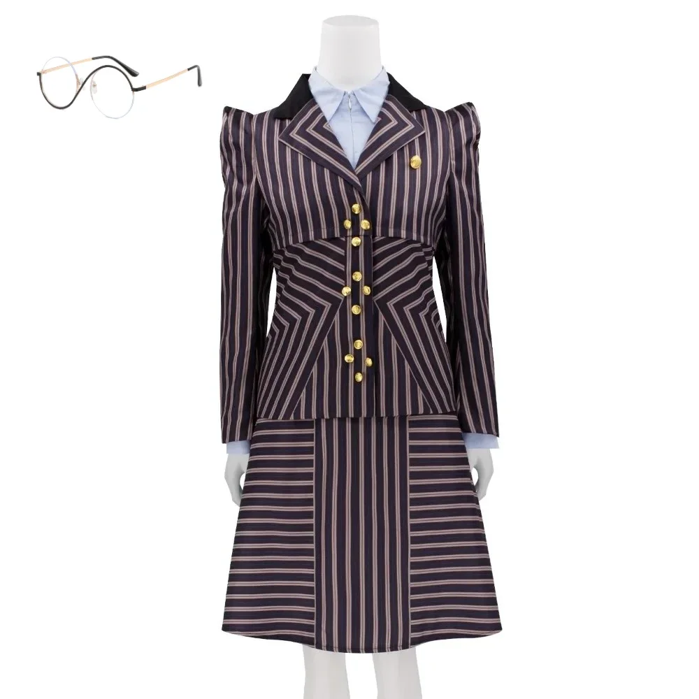 

Witch Elphaba Cosplay Costume Black Dress Halloween Stripe Suits for Women Carnival Party Accessory Glasses