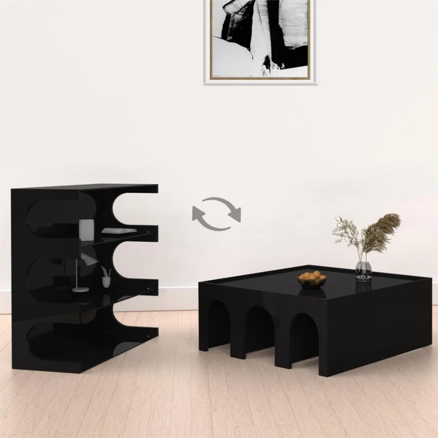 

Multifunctional 4Tier Black Book Shelf Coffee Table for Living Room Bedroom Dining Room Study Entryway Creative Furniture Floor