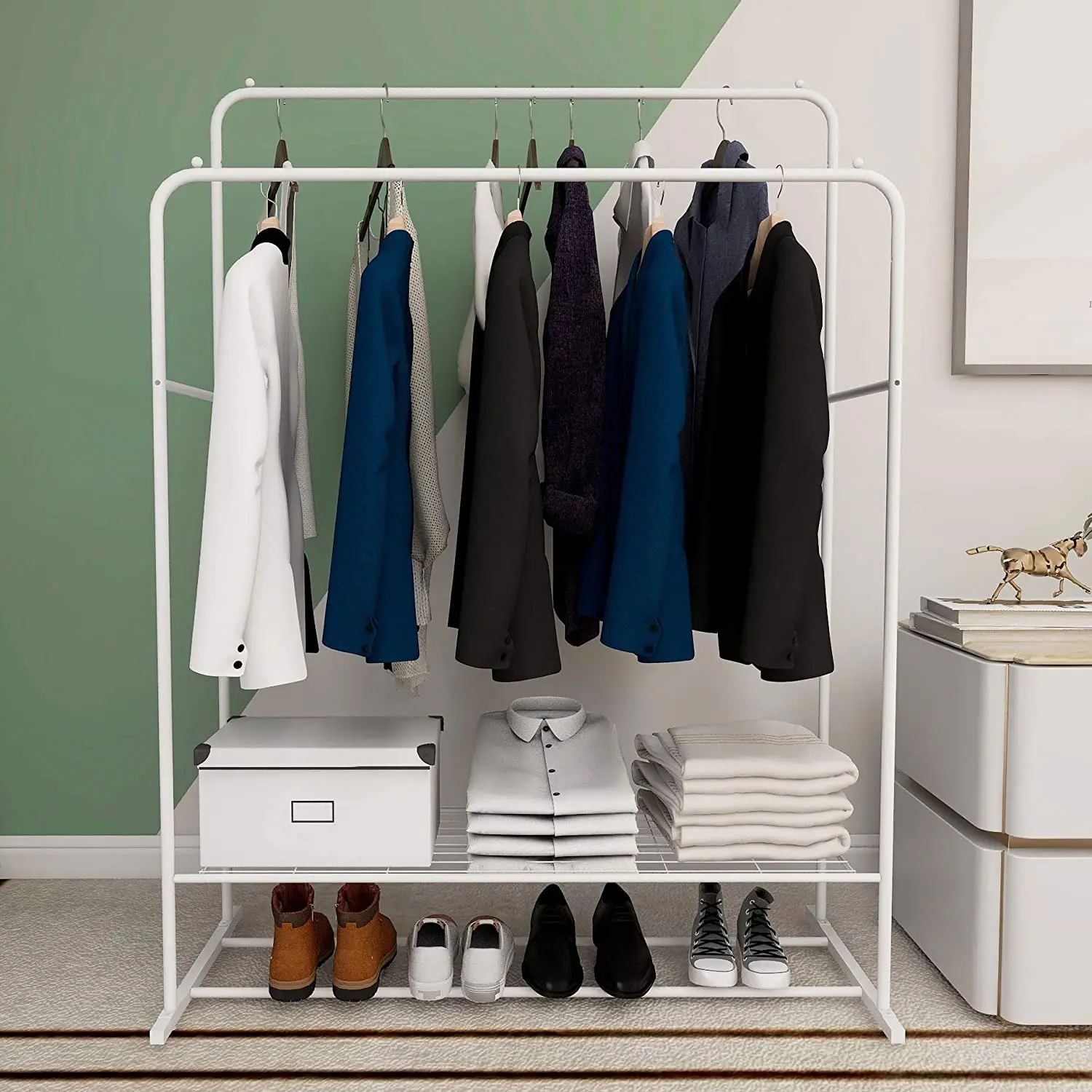 Wisfor Heavy Metal Double Clothes Rail Hanging Rack Garment Display Stand Storage Shelf