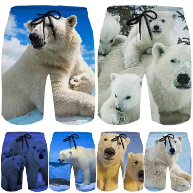 Pantalones cortos de playa con patrón de Animal Polarbear para hombre, Shorts de secado rápido, a la moda, para verano